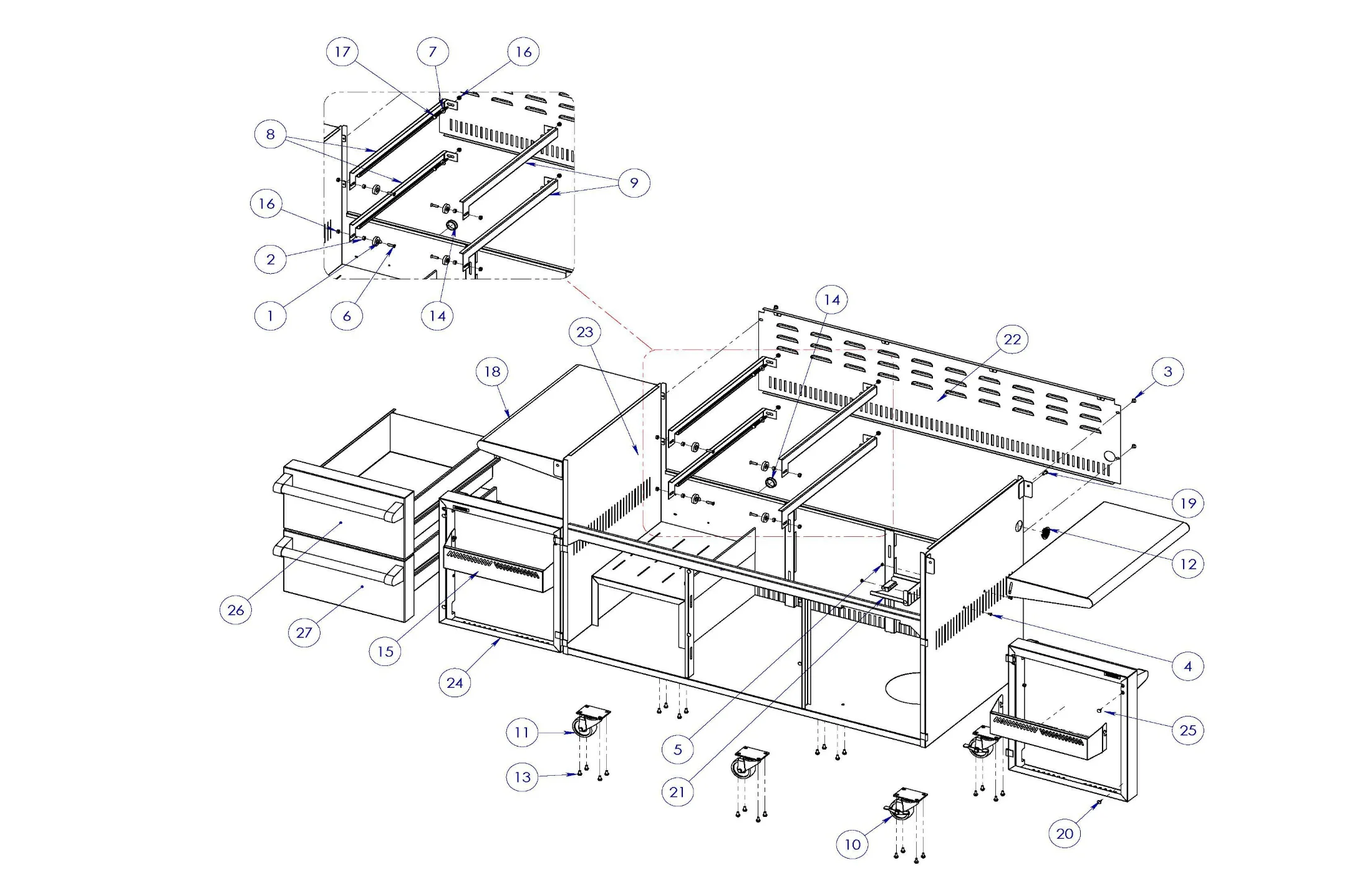 Viking VQGFS5541 Grill Cart (Before 7-12-22) parts diagram