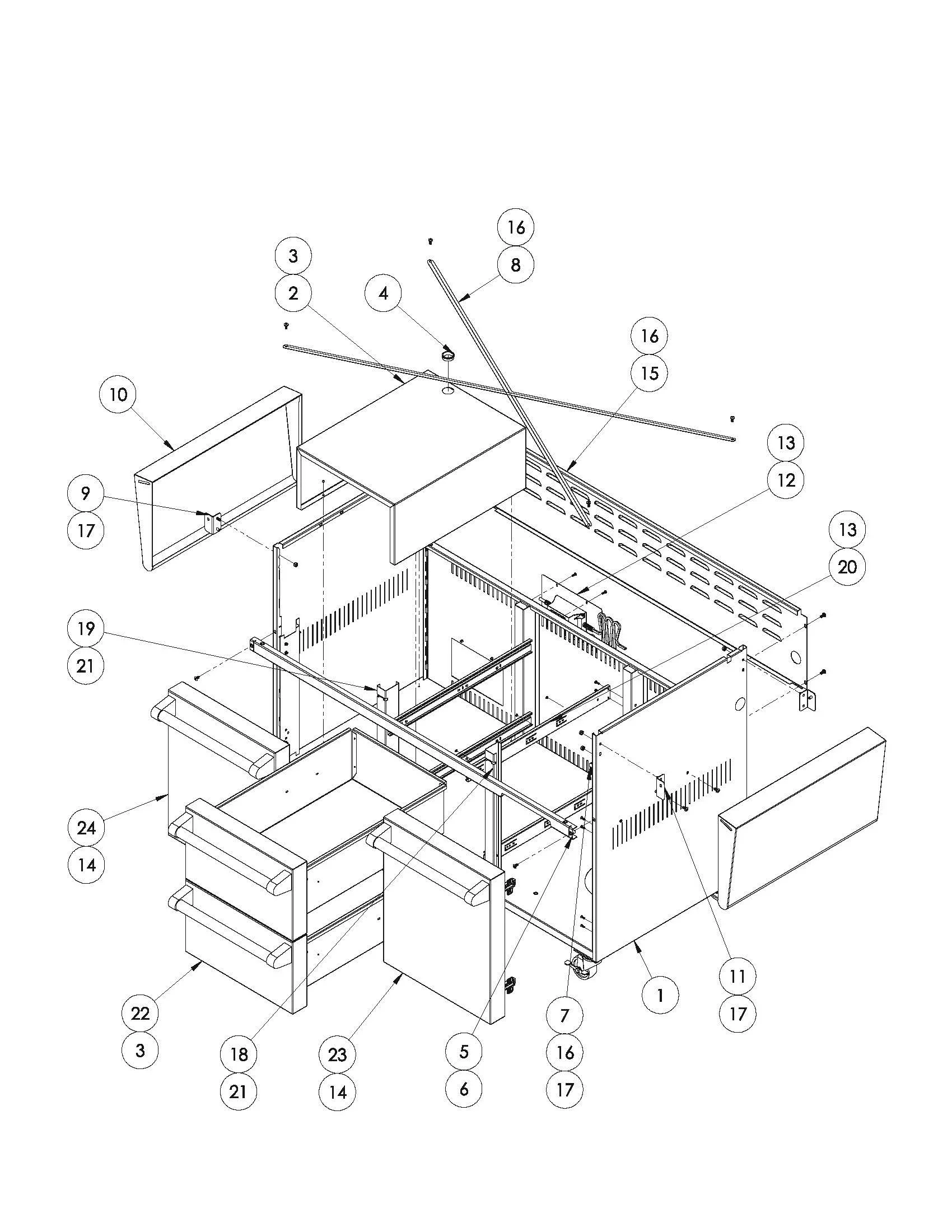 Viking VQGFS5541 Grill Cart Assembly (After 7-12-22) parts diagram