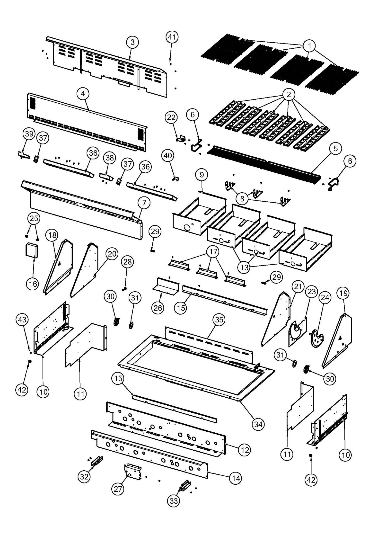 Viking VGIQ554241 Grill Base parts diagram