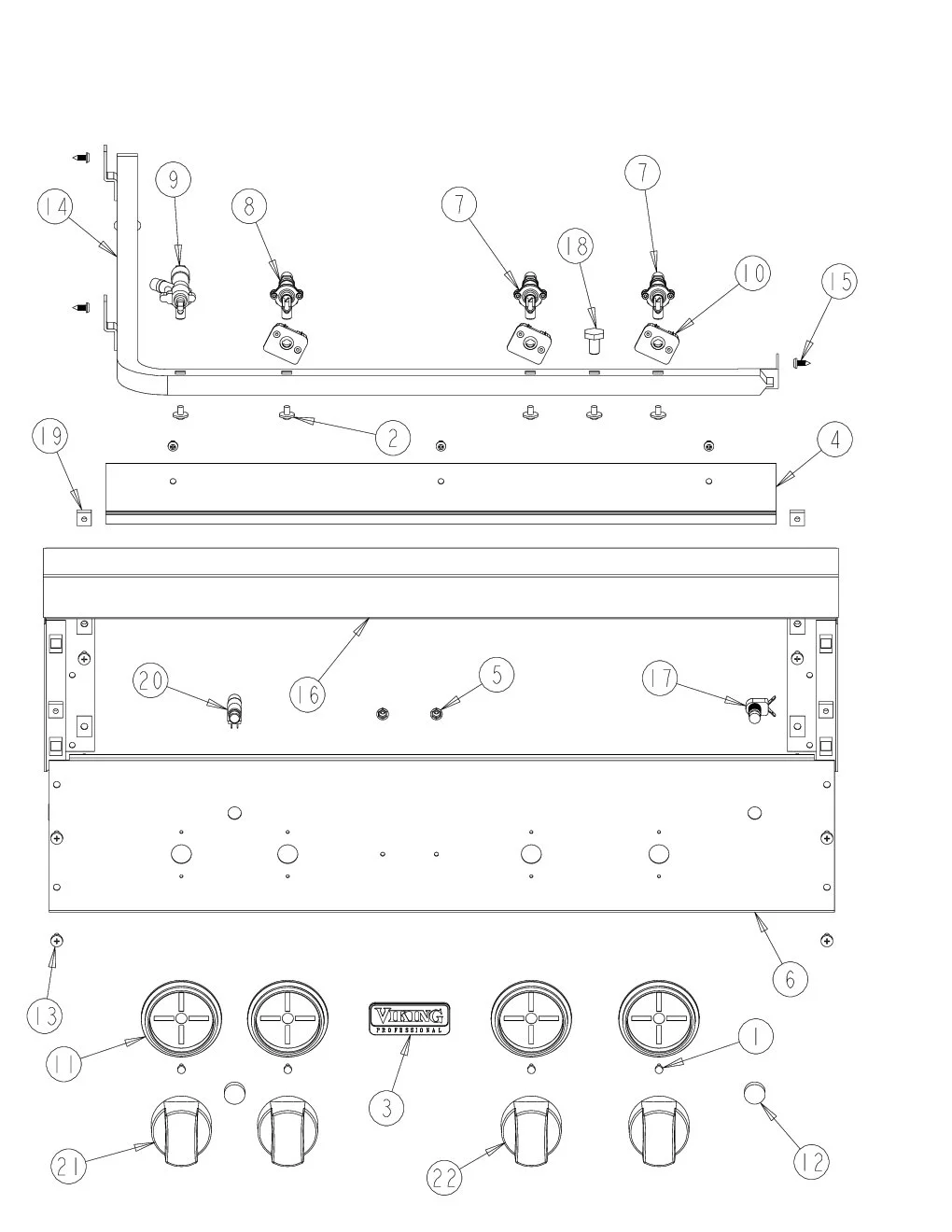 Viking VGBQ3002RE Grill Control Area parts diagram