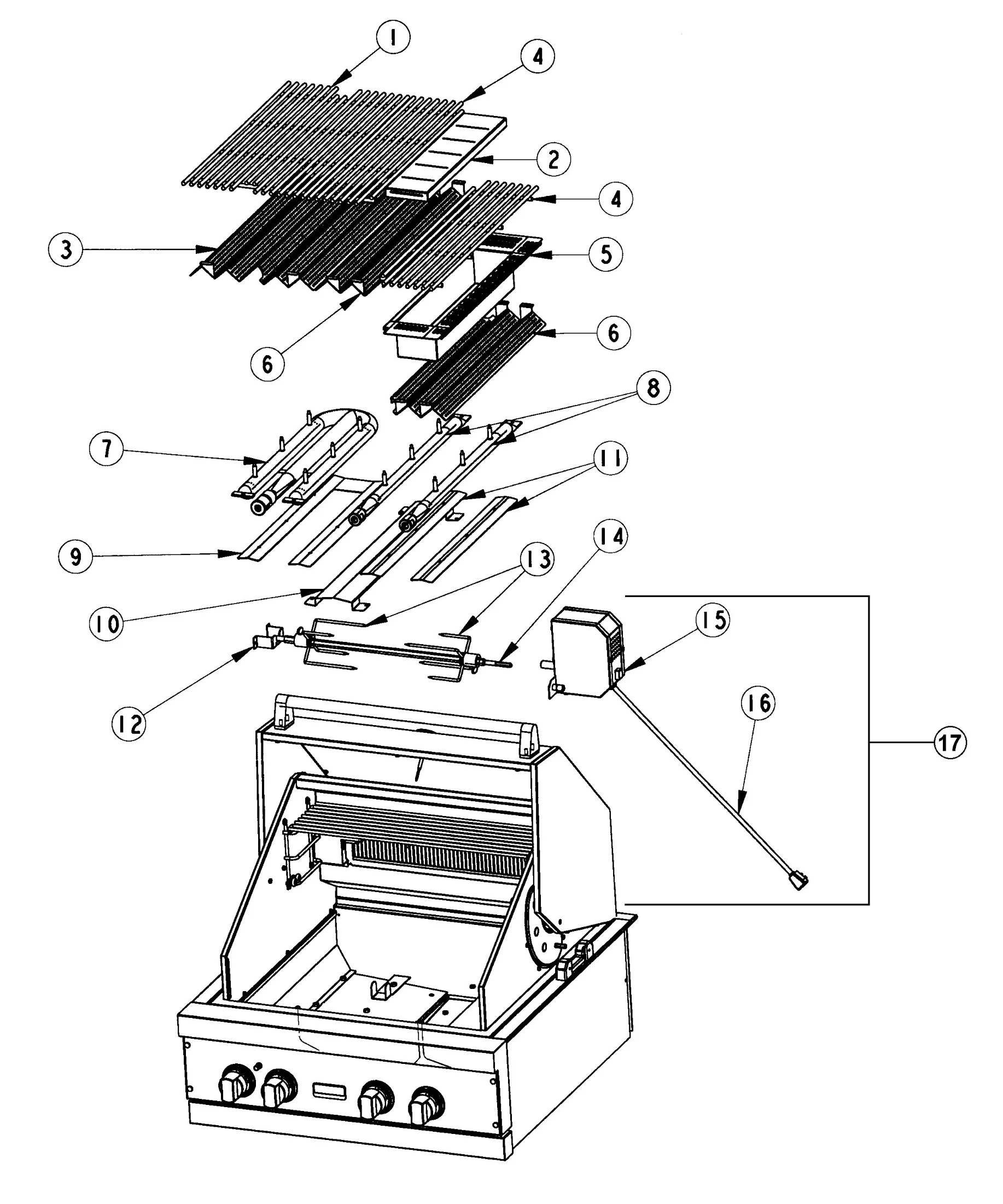 Viking VGBQ3002RT Grill Burner Grate Assembly parts diagram