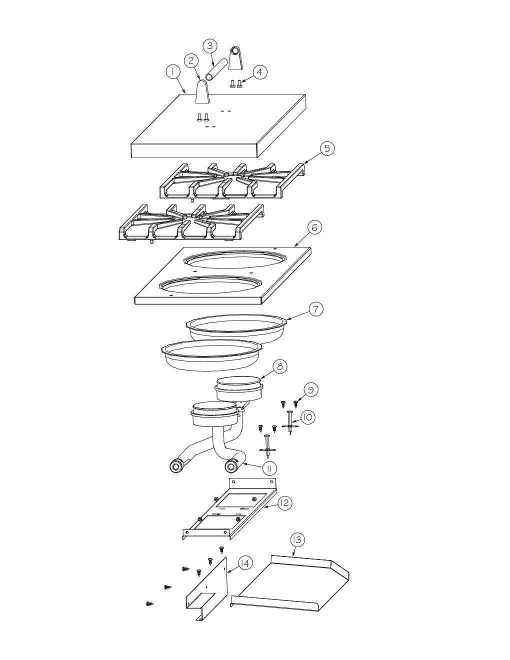 Viking VGBQ4122RE1 Grill Side Burner Area parts diagram