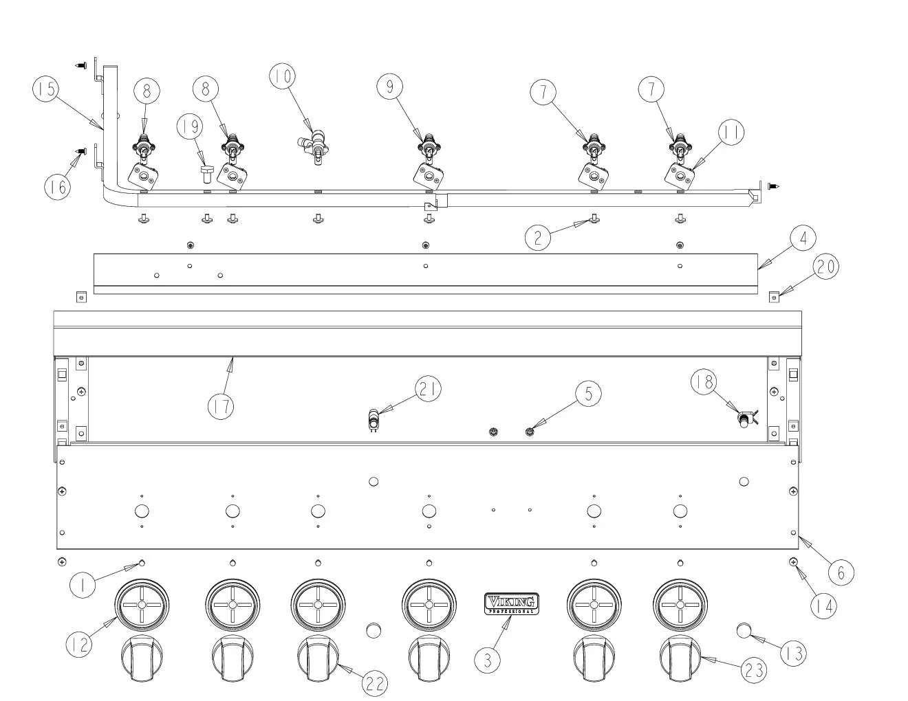 Viking VGBQ4122RE Grill Control Area parts diagram