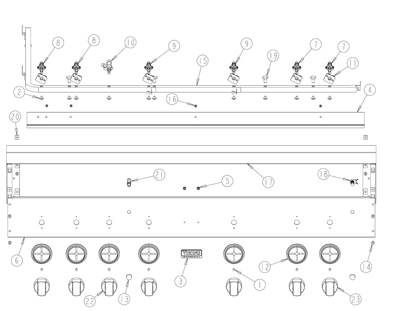 Viking VGBQ5323RE Grill Control Area parts diagram