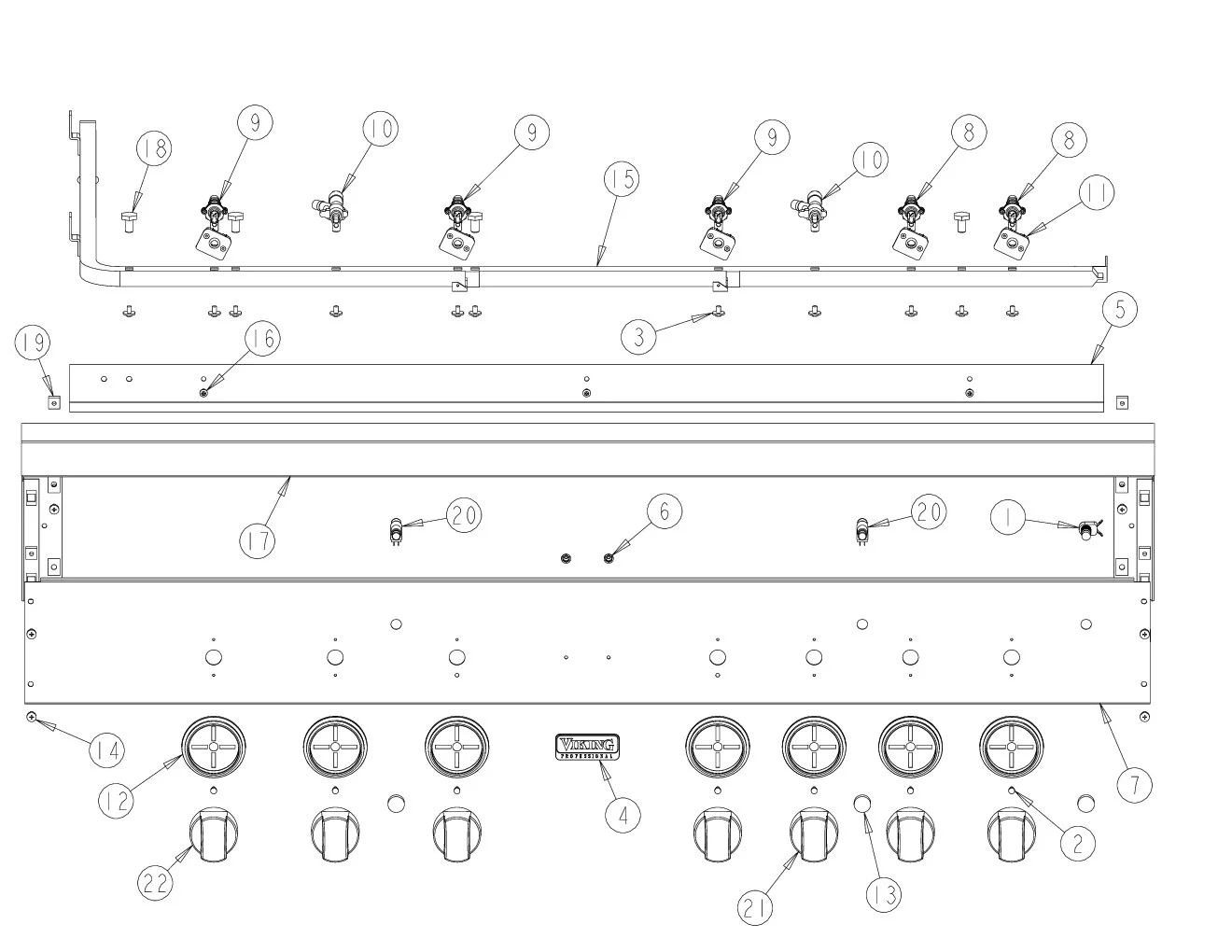 Viking VGBQ5304RE Grill Control Area parts diagram
