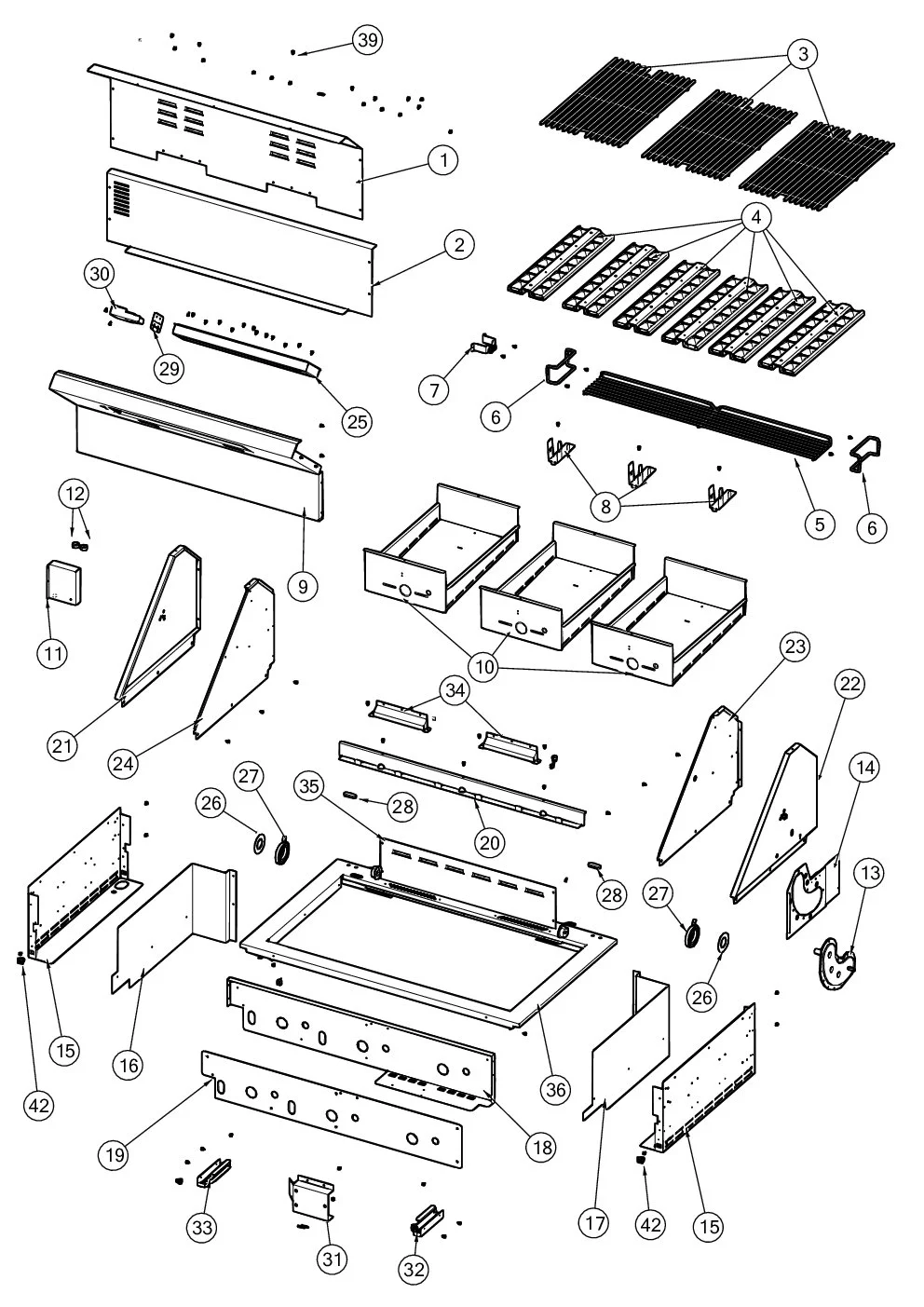 Viking VGBQ54224 Grill Base parts diagram