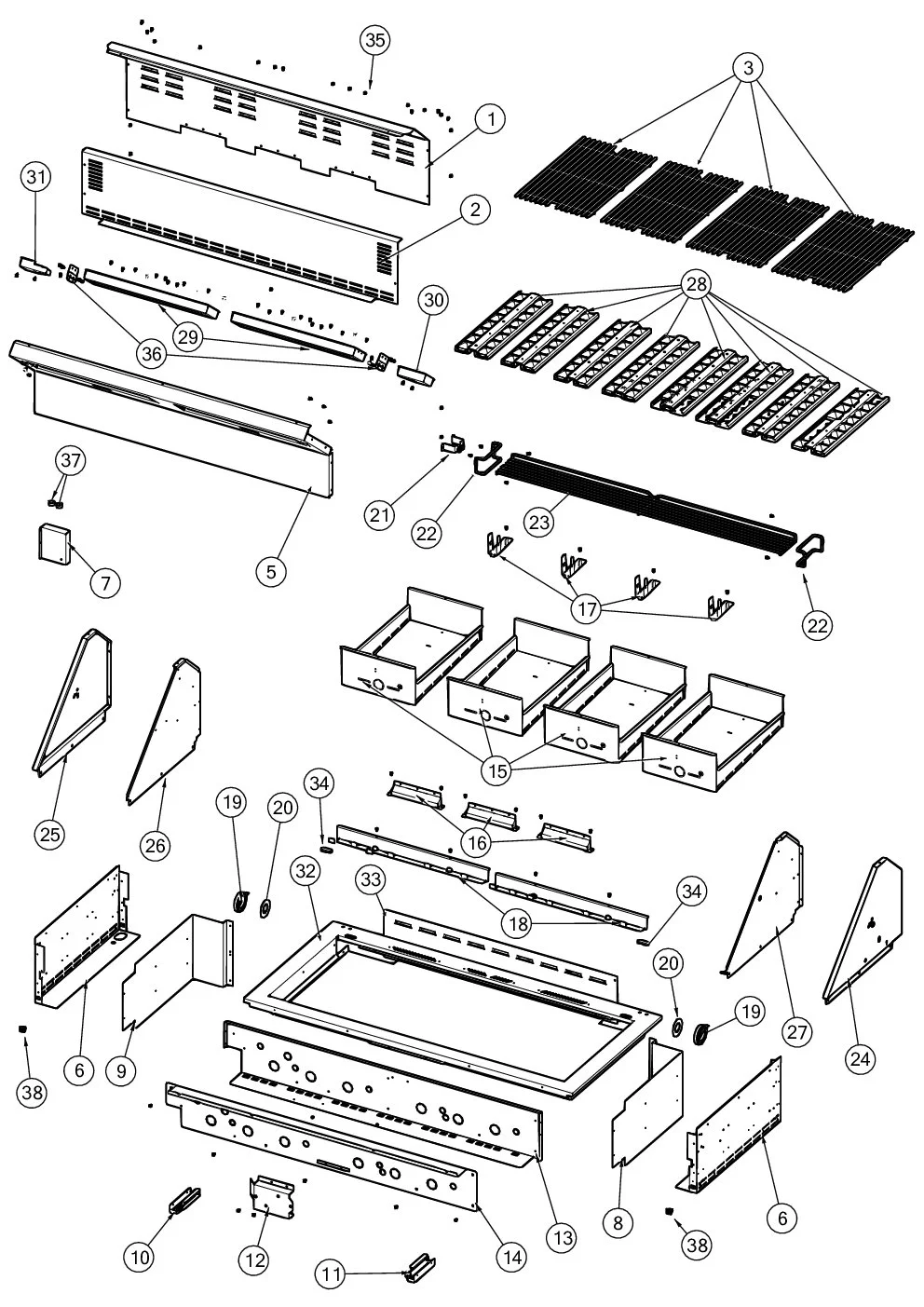 Viking VGBQ55424 Grill Base parts diagram