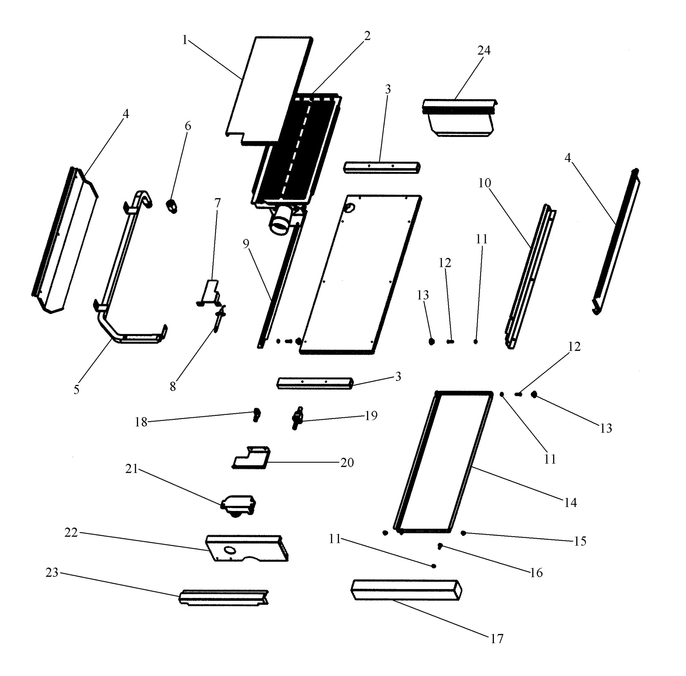 Viking VGIB151T Side Burner Interior Assembly parts diagram