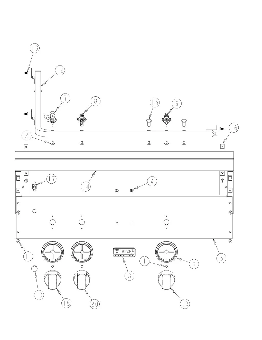 Viking VGIQ3002RT Grill Control Area parts diagram