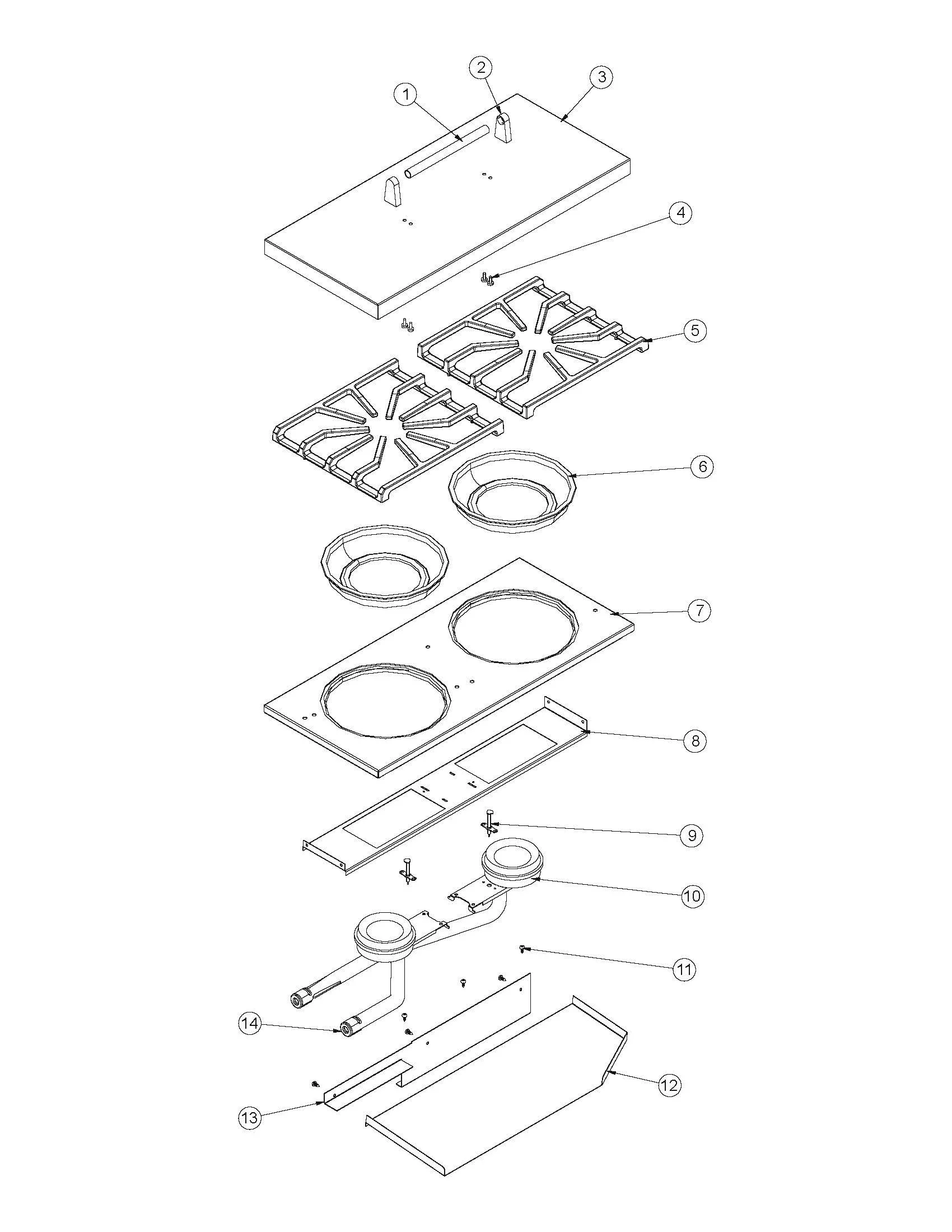 Viking VGIQ4122RT1 Grill Side Burner Area parts diagram