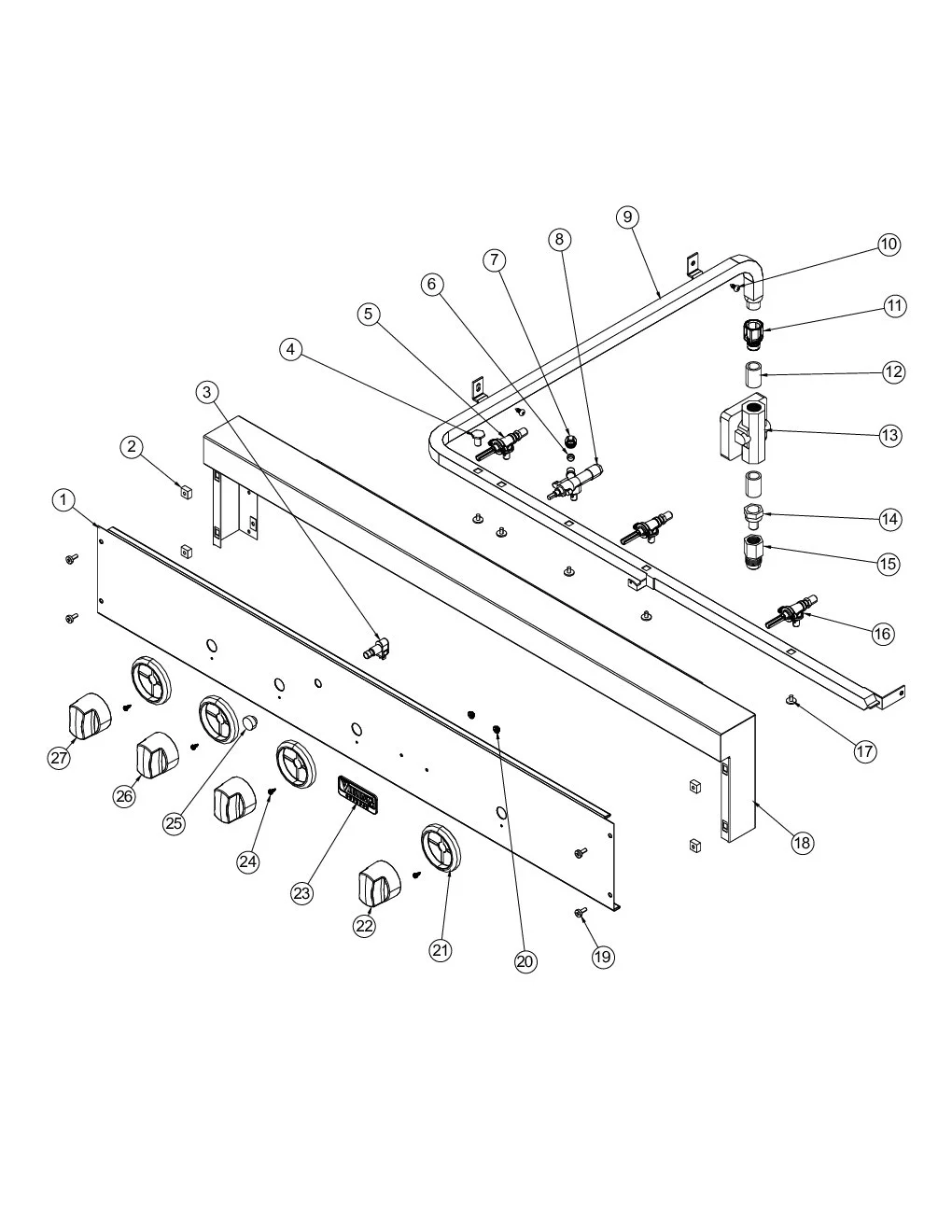 Viking VGIQ4103RT2 Grill Control Panel parts diagram