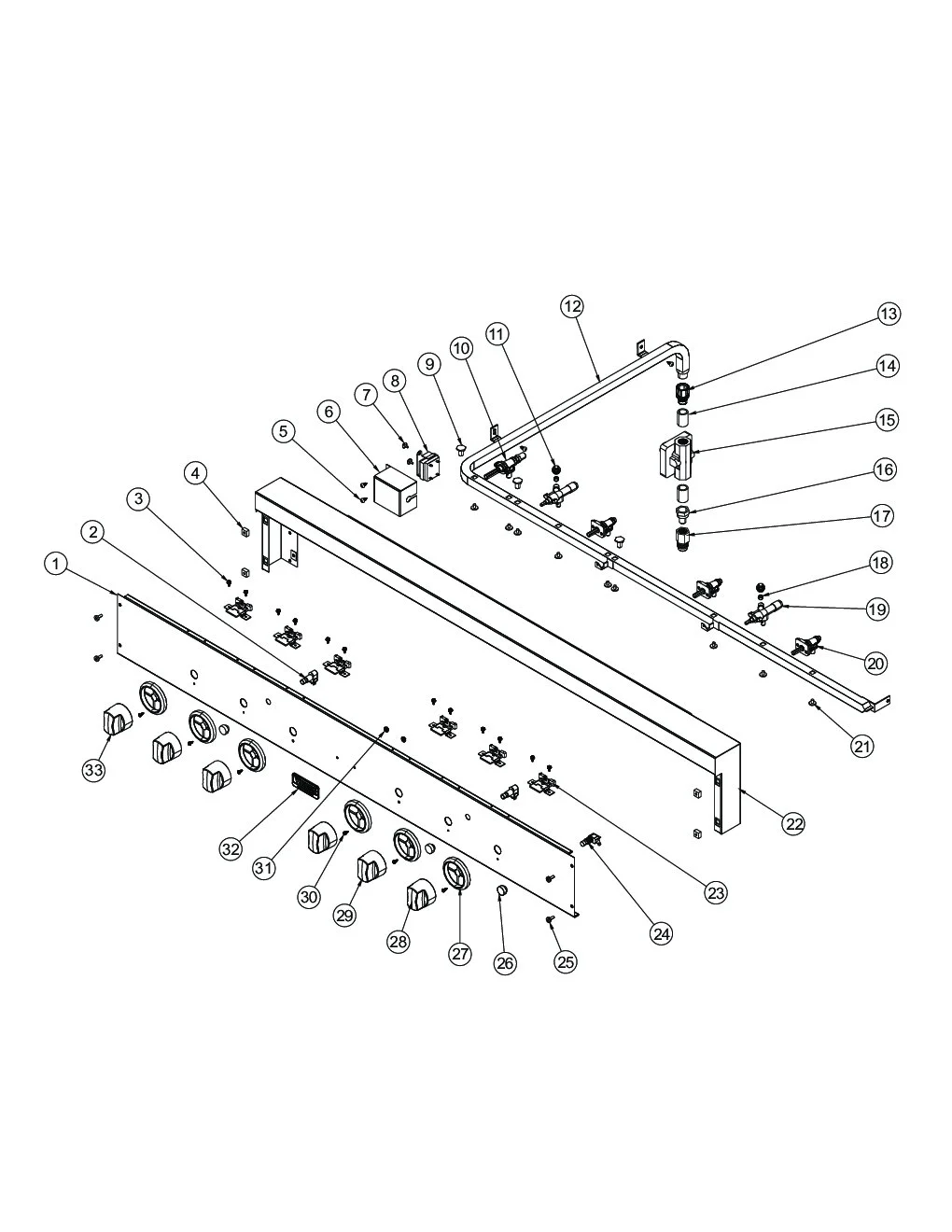 Viking VGIQ5304RE2 Grill Control Panel parts diagram