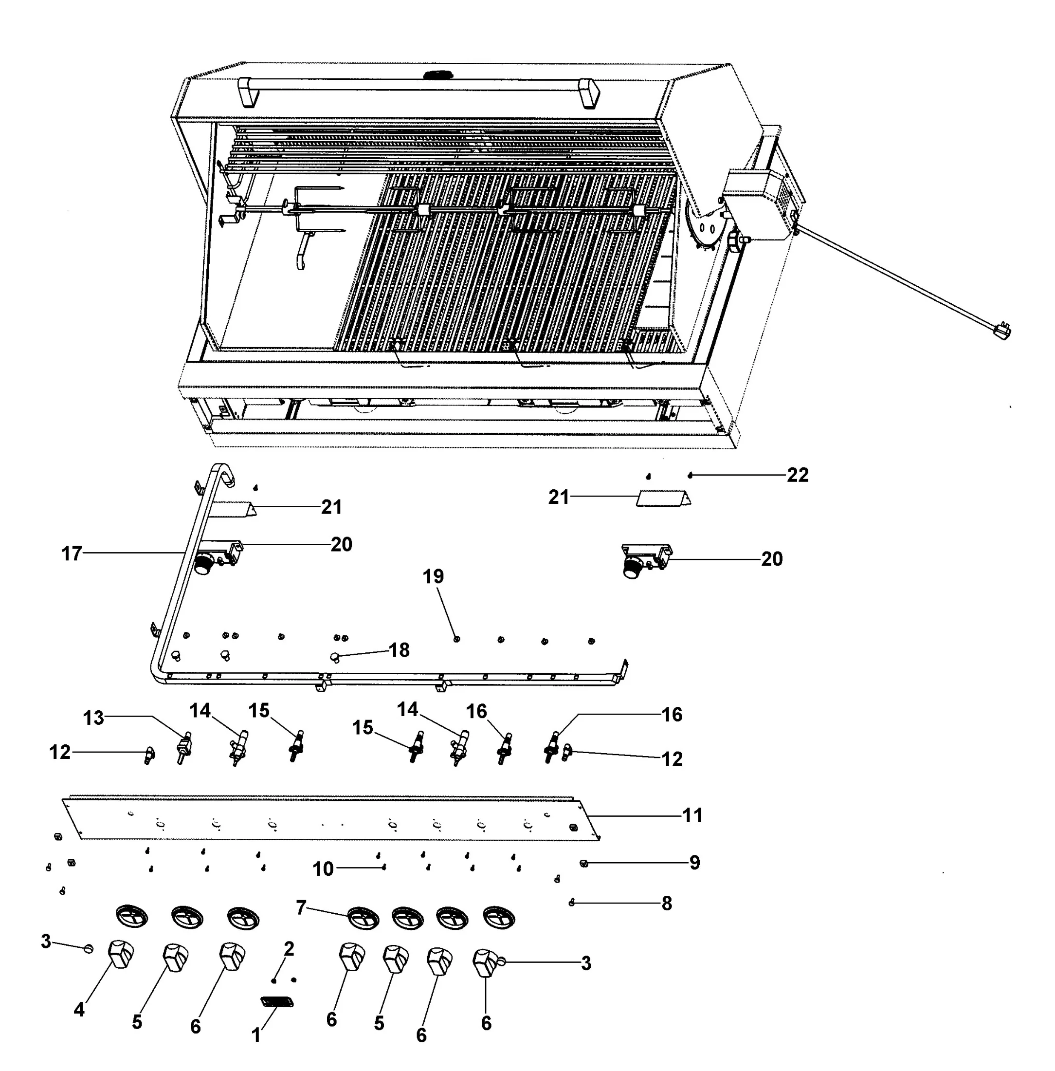 Viking VGIQ5304RT Grill Control And Gas Assembly parts diagram