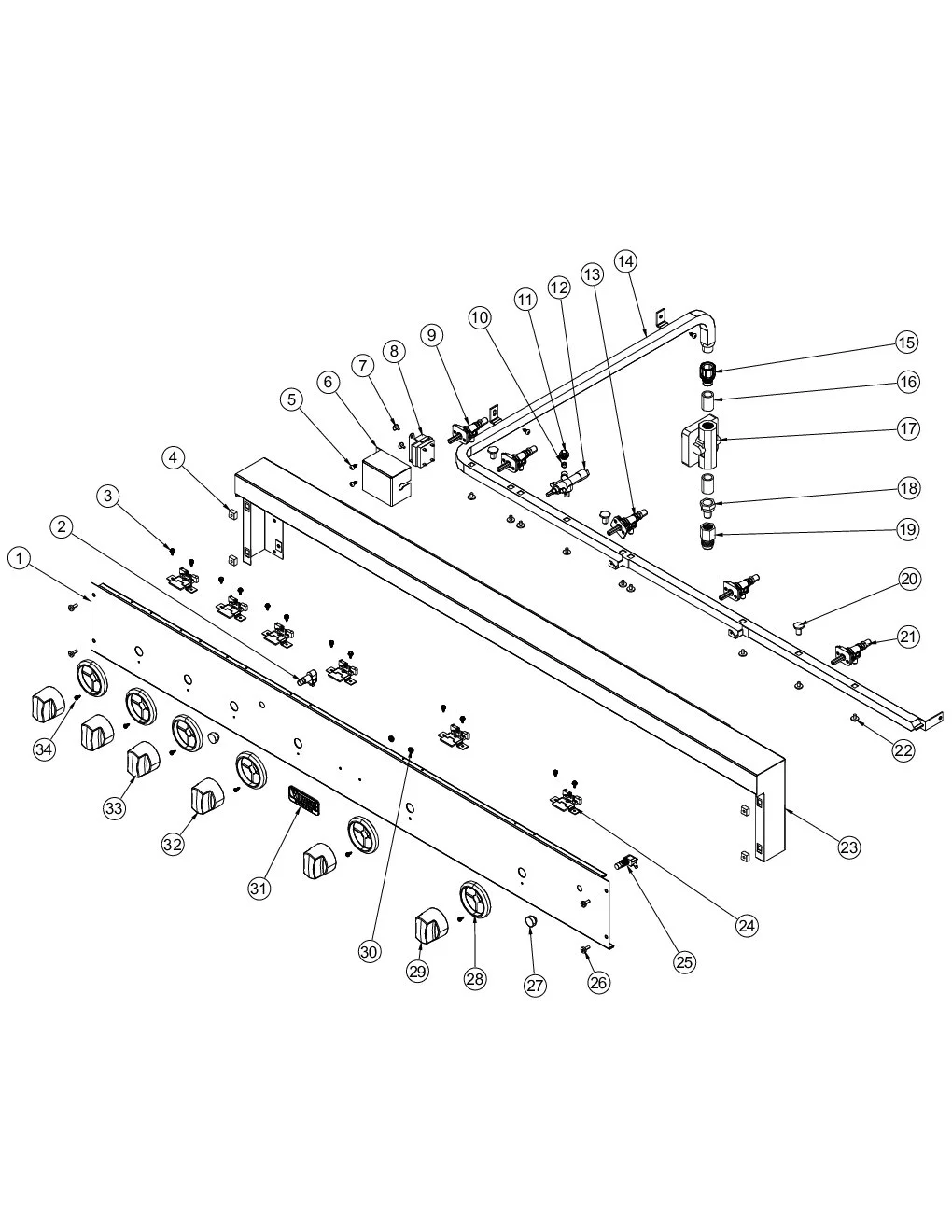 Viking VGIQ5323RE2 Grill Control Panel parts diagram