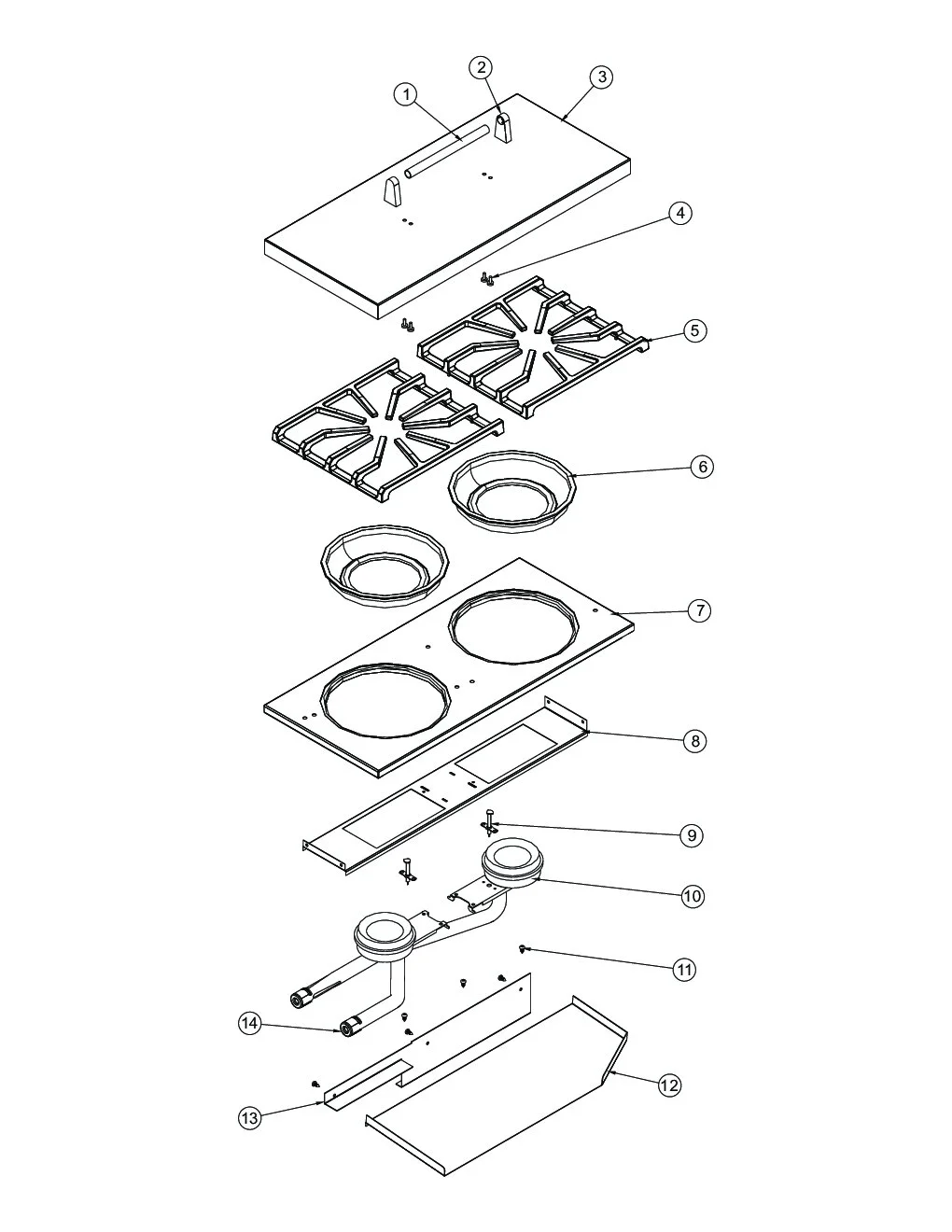 Viking VGIQ5323RE2 Grill Side Burner Area parts diagram