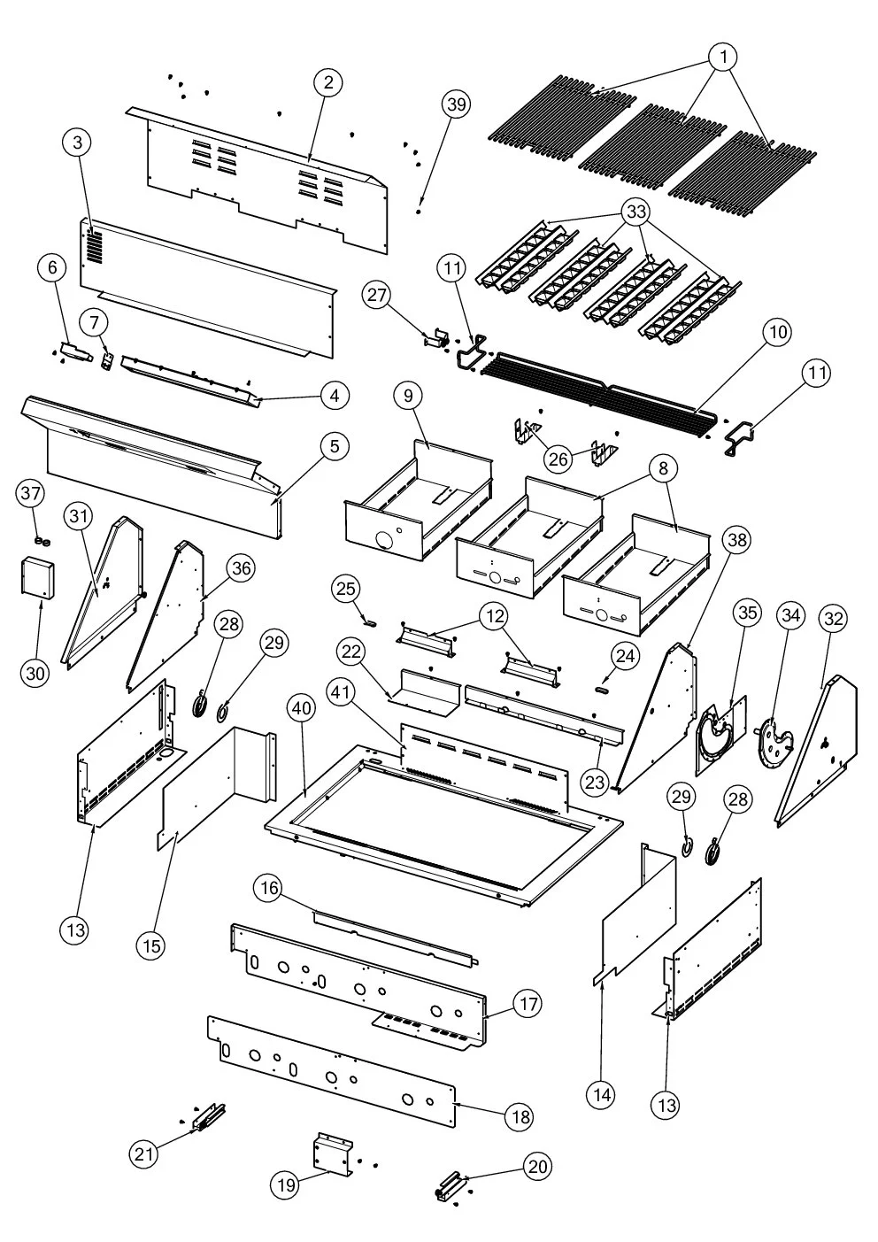 Viking VGIQ54224 Grill Base parts diagram