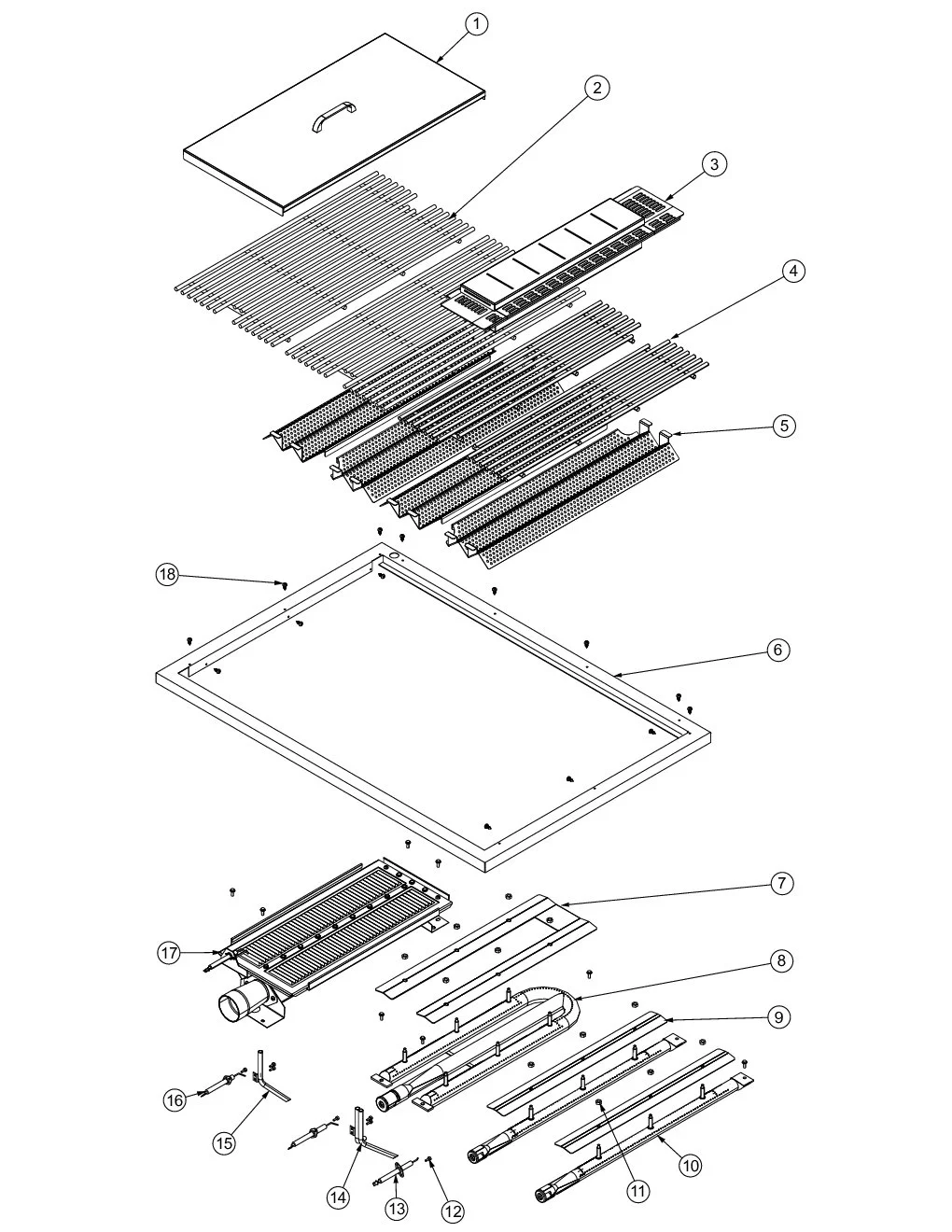 Viking VGIQ5323RT1 Grill Burner Grate Area parts diagram