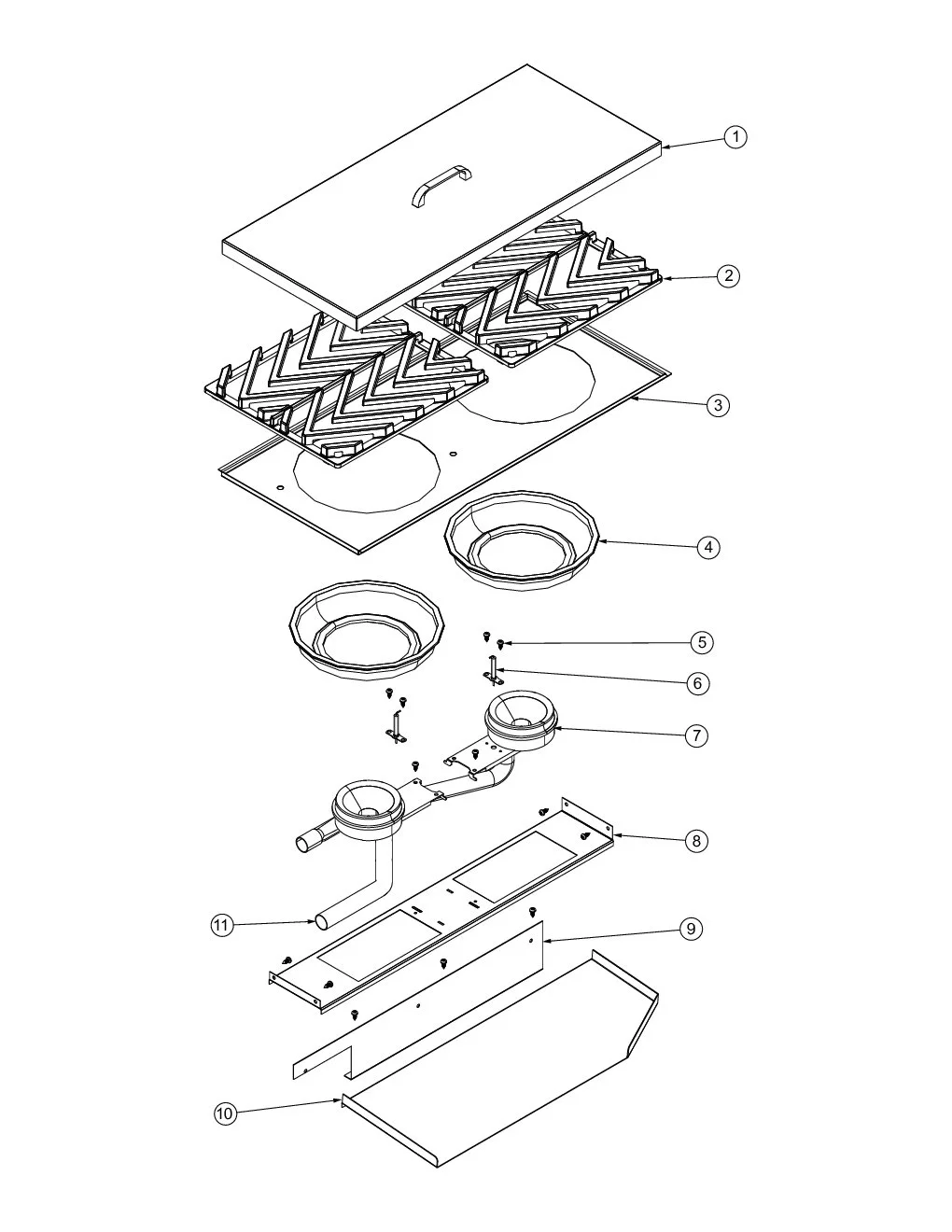 Viking VGIQ5323RT1 Grill Side Burner Area parts diagram