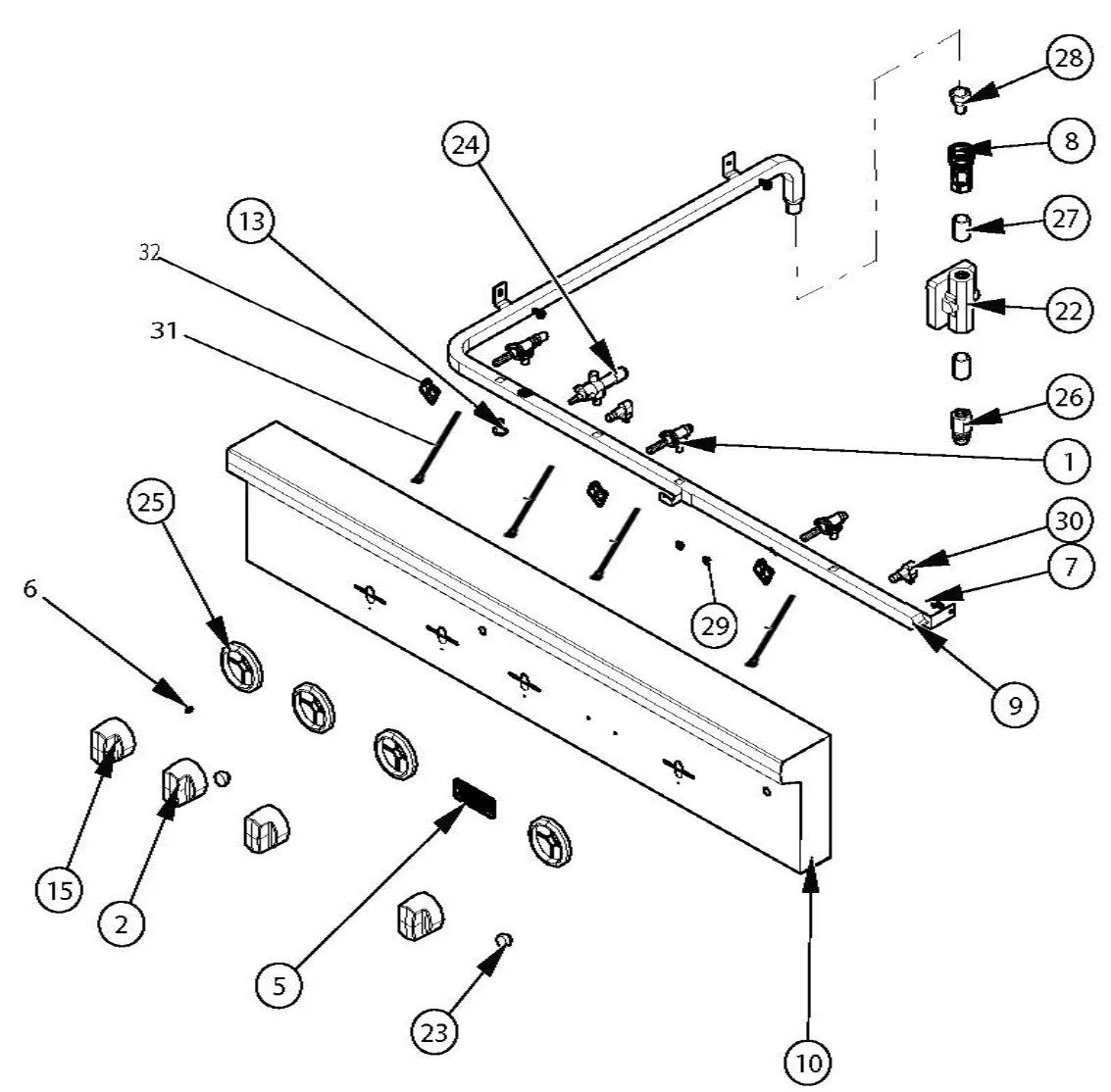 Viking VGIQ54203RE Grill Control Panel parts diagram