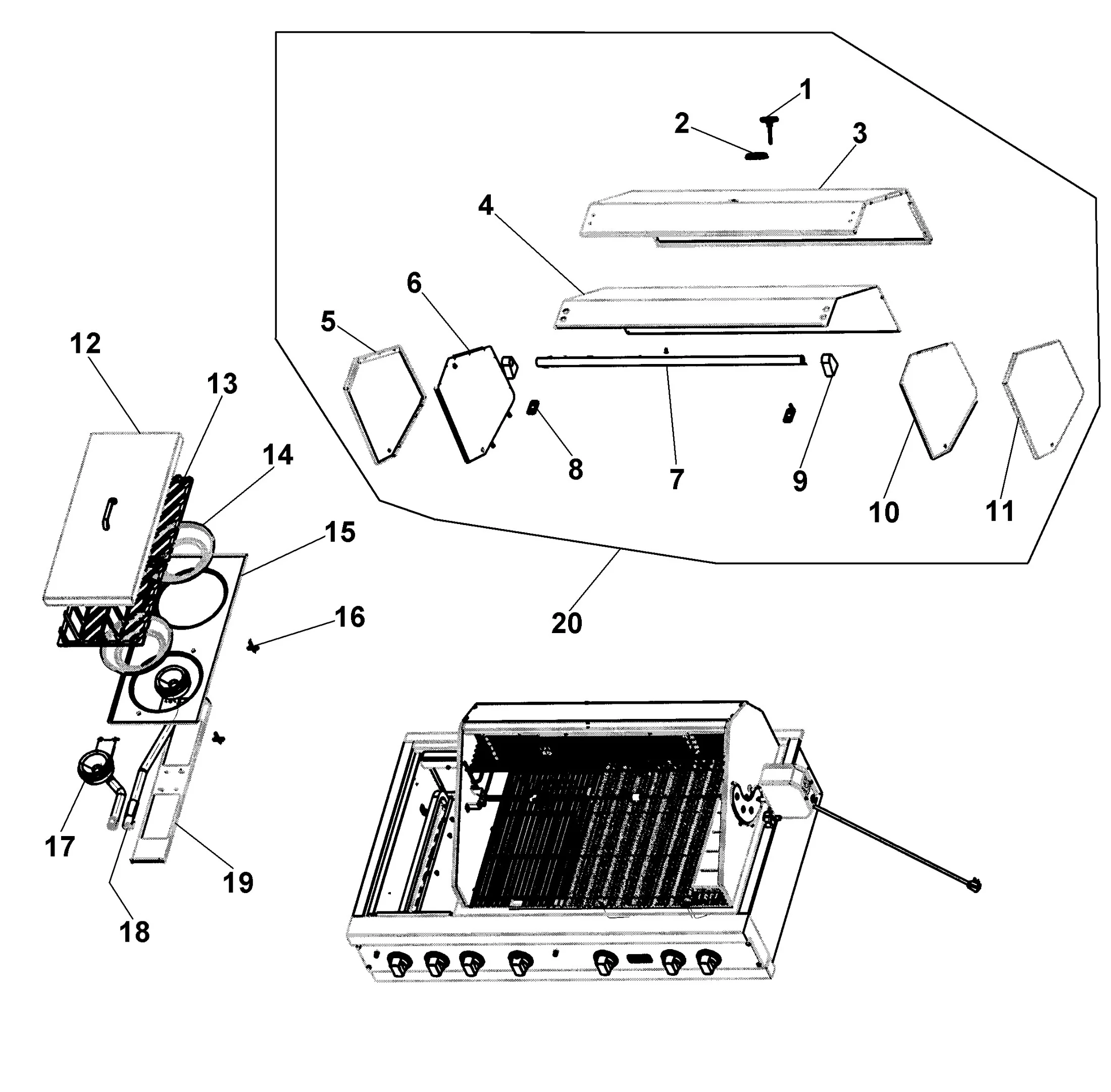 Viking VGIQ5323RT Grill Canopy-side Burner Assembly parts diagram