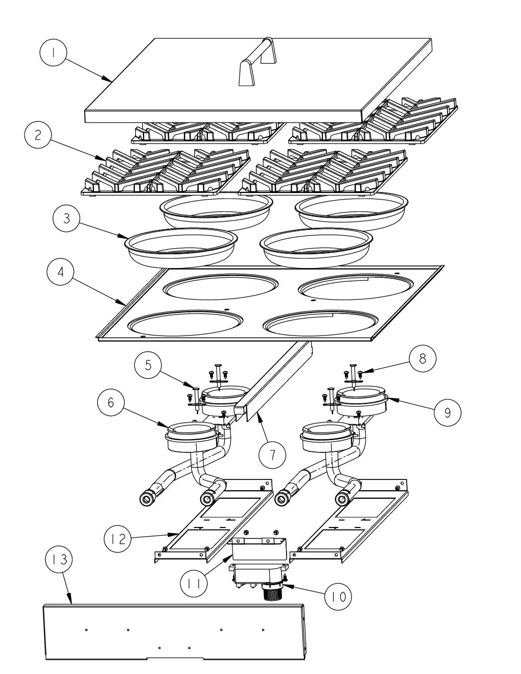 Viking VGSB244T Side Burner Burner Grate Area parts diagram