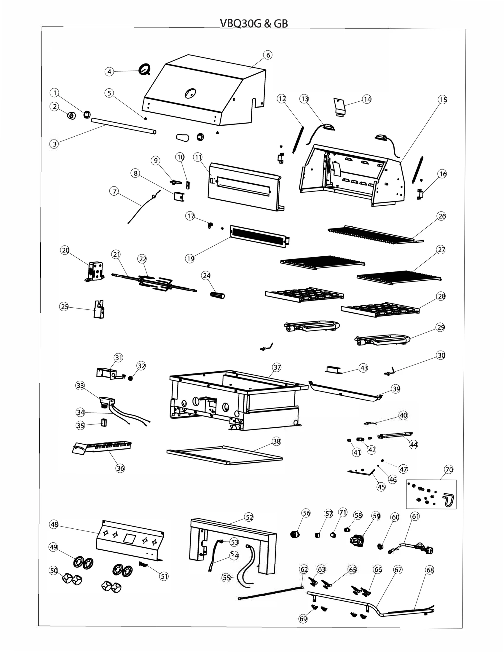 Vintage VBQ30G and VBQ30GB 30″ Grill 30″ Grill Parts Breakdown parts diagram