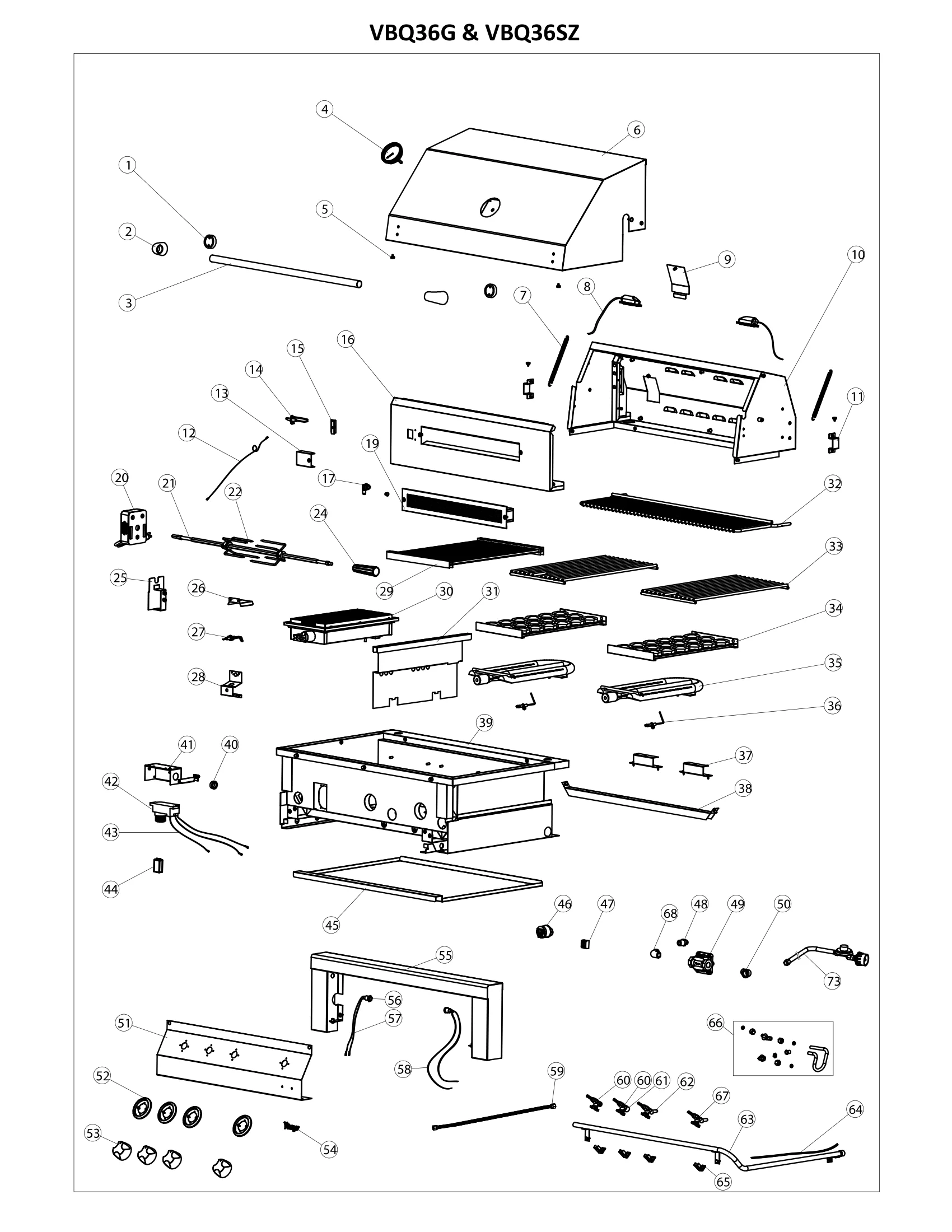 Vintage VBQ36G 36″ Grill 36″ Grill Parts Breakdown parts diagram